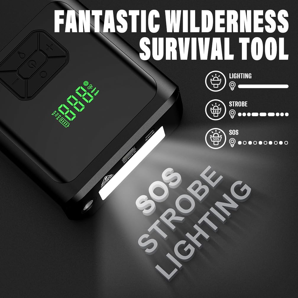 GREPRO 5-in-1 Jump Starter Power Pack with 150PSI Air Compressor (Up to 10.0L Gas,8.0L Diesel), Car Jump Starter for 12V Vehicle, 3000A Jump Pack with Digital Display, LED Flashlight