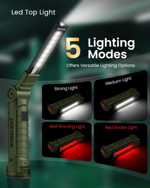 Coquimbo Work Light Christmas Stocking Fillers Gifts for Men Him, LED Torch Rechargeable Inspection Lamp Mechanic Emergency BBQ Light 360° Rotate with Magnetic Base and Hook (2 Pack, Black)