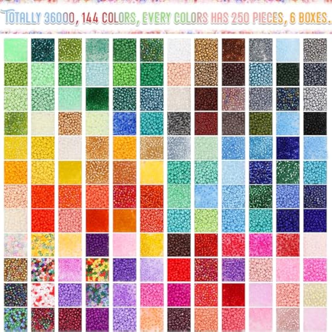 EuTengHao 3mm Glass Seed Beads for Bracelet Making Kit, 8/0 Small Craft Beads for Bracelet Necklaces Crafting Jewelry Making Supplies (36000Pcs,144 Colors)