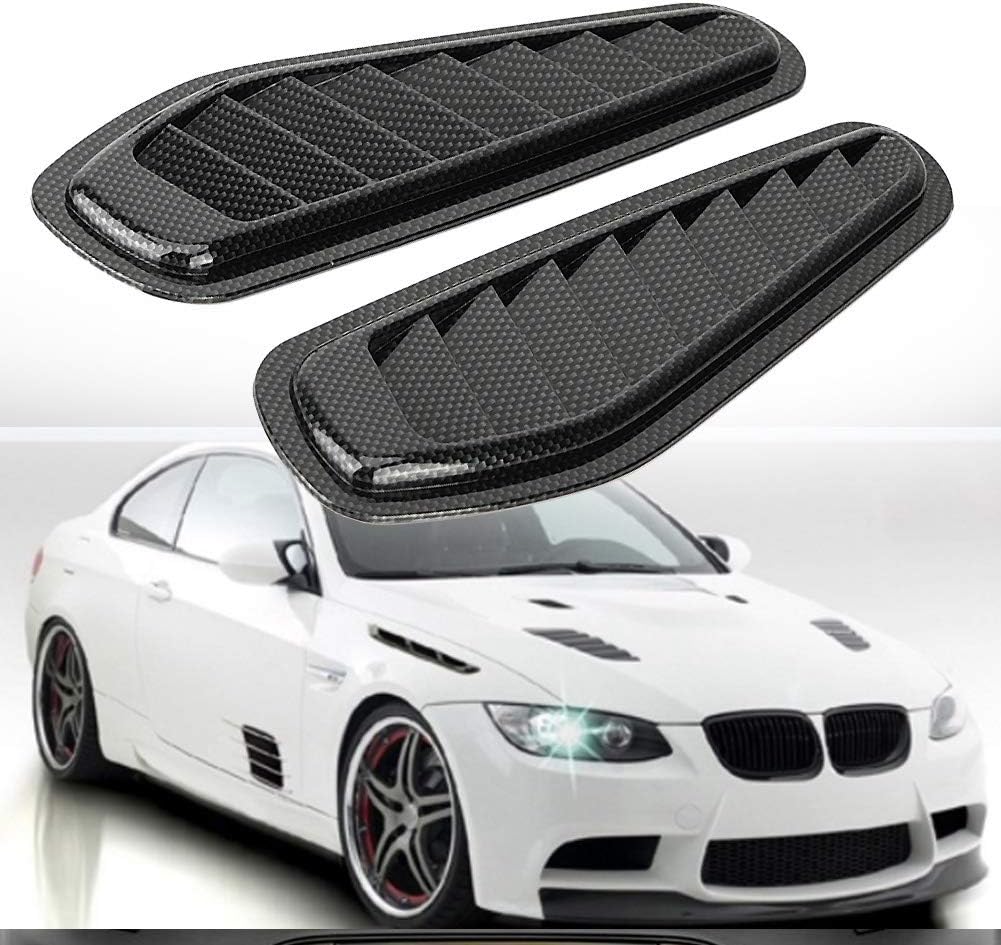 hood scoop,Air Flow Intake Cover, 2pcs Carbon Fiber Style Car Air Flow Intake Decorative Scoop Bonnet Vent Hood Cover Universal Air Flow Vent Cover