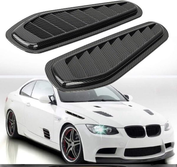 hood scoop,Air Flow Intake Cover, 2pcs Carbon Fiber Style Car Air Flow Intake Decorative Scoop Bonnet Vent Hood Cover Universal Air Flow Vent Cover