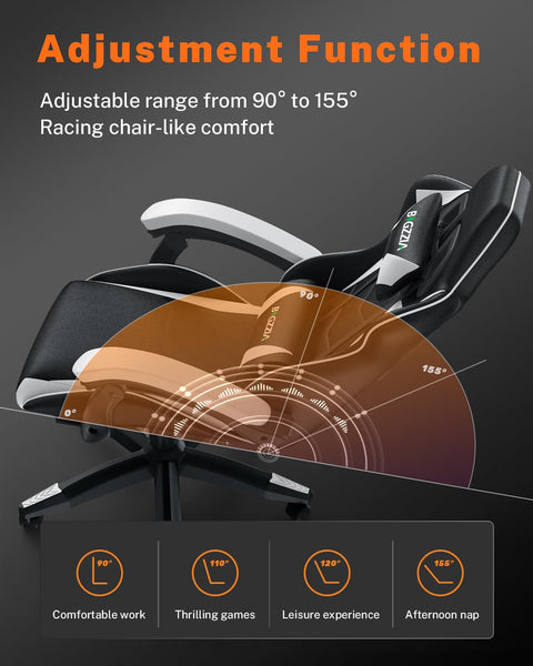 bigzzia RGB Gaming Chair with LED Lights and Ergonomic Computer Chair Reclining PU Leather High Back Video Game Chair with Headrest Adjustable Lumbar Support Linkage Armrest for Adults (Black/Grey)