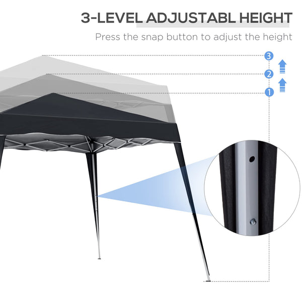 Outsunny 3 M x 3 M Base/ 2.5 M x 2.5 M Top Pop Up Gazebo, One Person Setup Instant with Carry Bag, Height Adjustable Slant Leg Party Tent Instant Event Shelter for Garden, Patio, Black