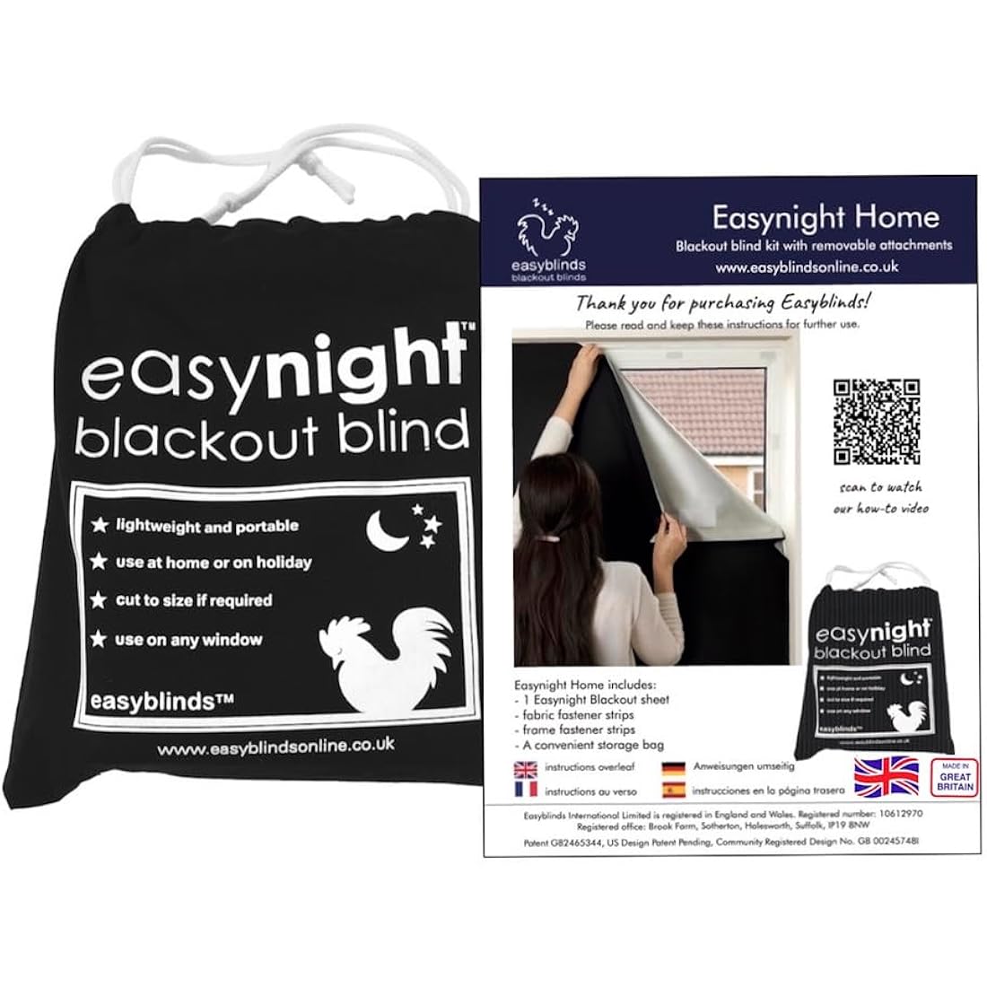 Easynight Blackout Blind, 100% Light Blocking Fabric, XXL, Fit Any Size/Shape Up To 300x145cm, Made to Measure Service Available, No Drill, Easy Use Temporary Permanent Anywhere