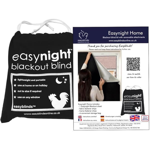 Easynight Blackout Blind, 100% Light Blocking Fabric, XL, Fit Any Size/Shape Up To 230x145cm, Made to Measure Service Available, No Drill, Easy Use Temporary Permanent Anywhere