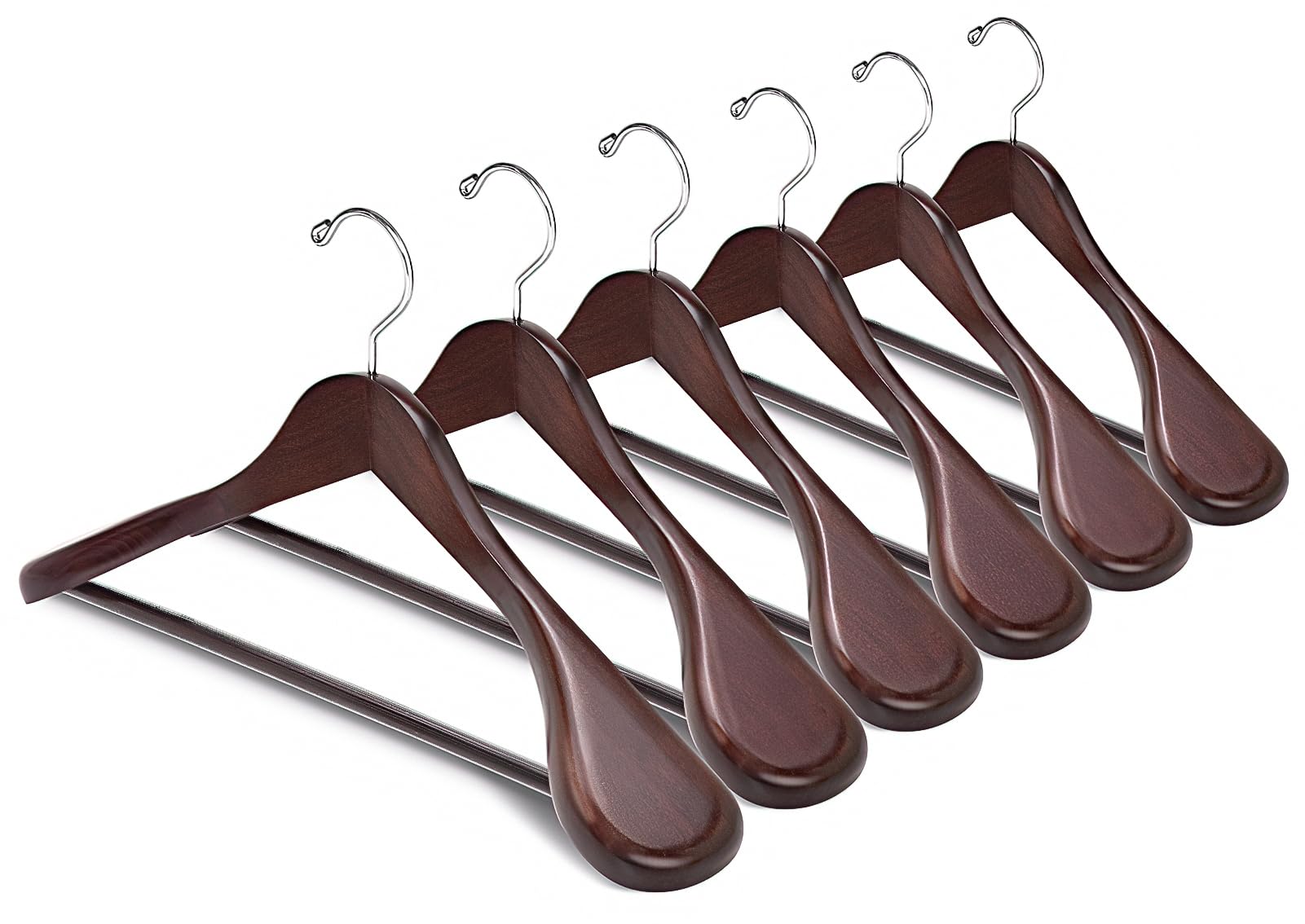 Amber Home 44.5cm Retro Wooden Suit Hangers 10pcs with Wide Shoulder(5.8cm), Heavy Duty Antique Wood Coat Hanger with Non Slip Pants Bar, Walnut Brown