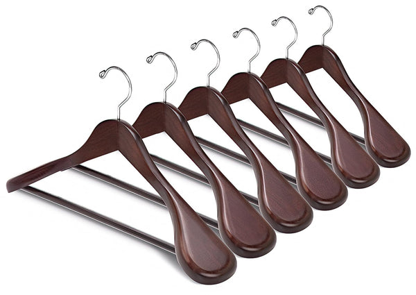 Amber Home 44.5cm Retro Wooden Suit Hangers 10pcs with Wide Shoulder(5.8cm), Heavy Duty Antique Wood Coat Hanger with Non Slip Pants Bar, Walnut Brown