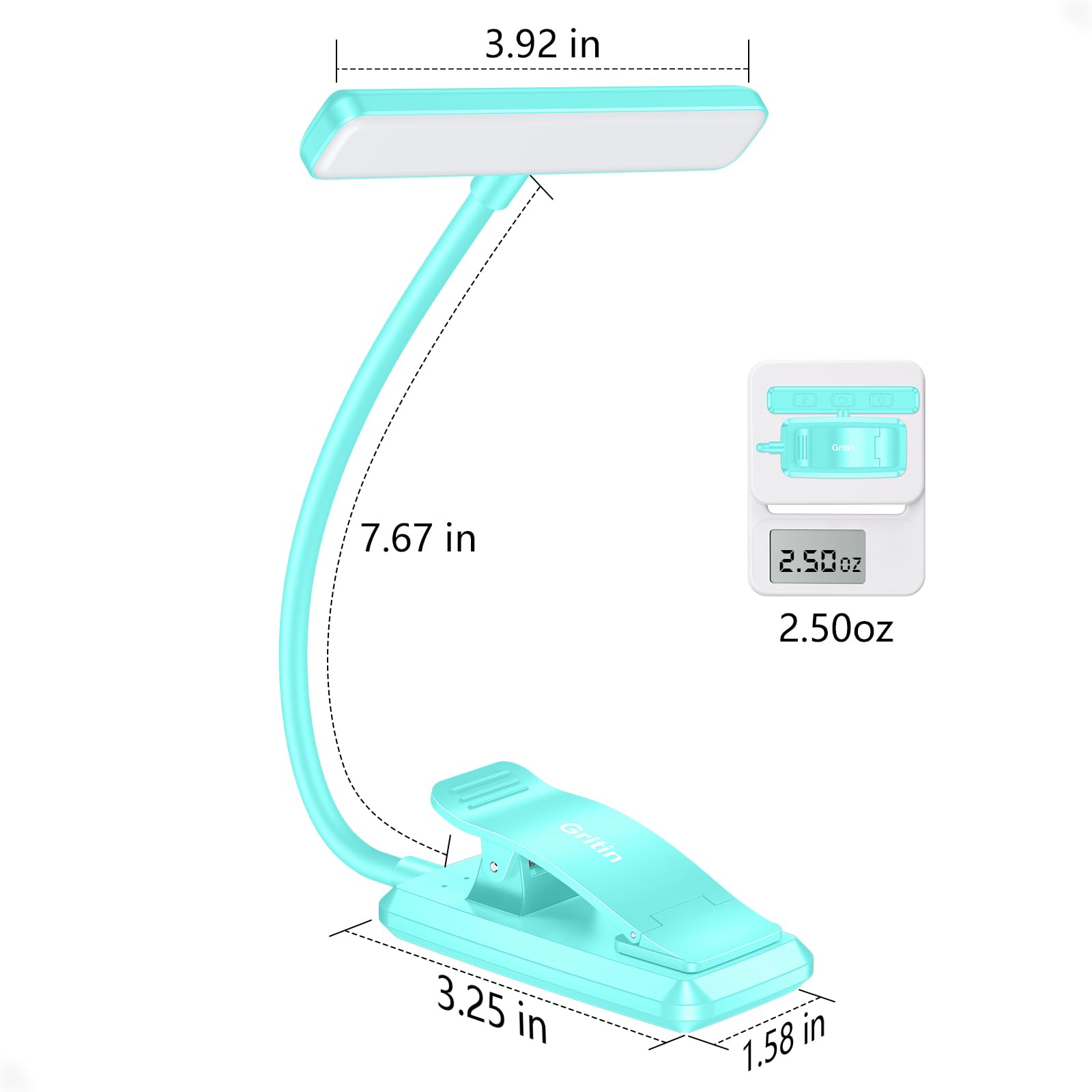 Gritin 19 LED Book Light, Reading Light Book Lamp for Reading at Night with Memory Function, 3 Eye-Protecting Modes -Stepless Dimming, Long Battery Life, 360° Flexible Lamp for Bed,Tablet