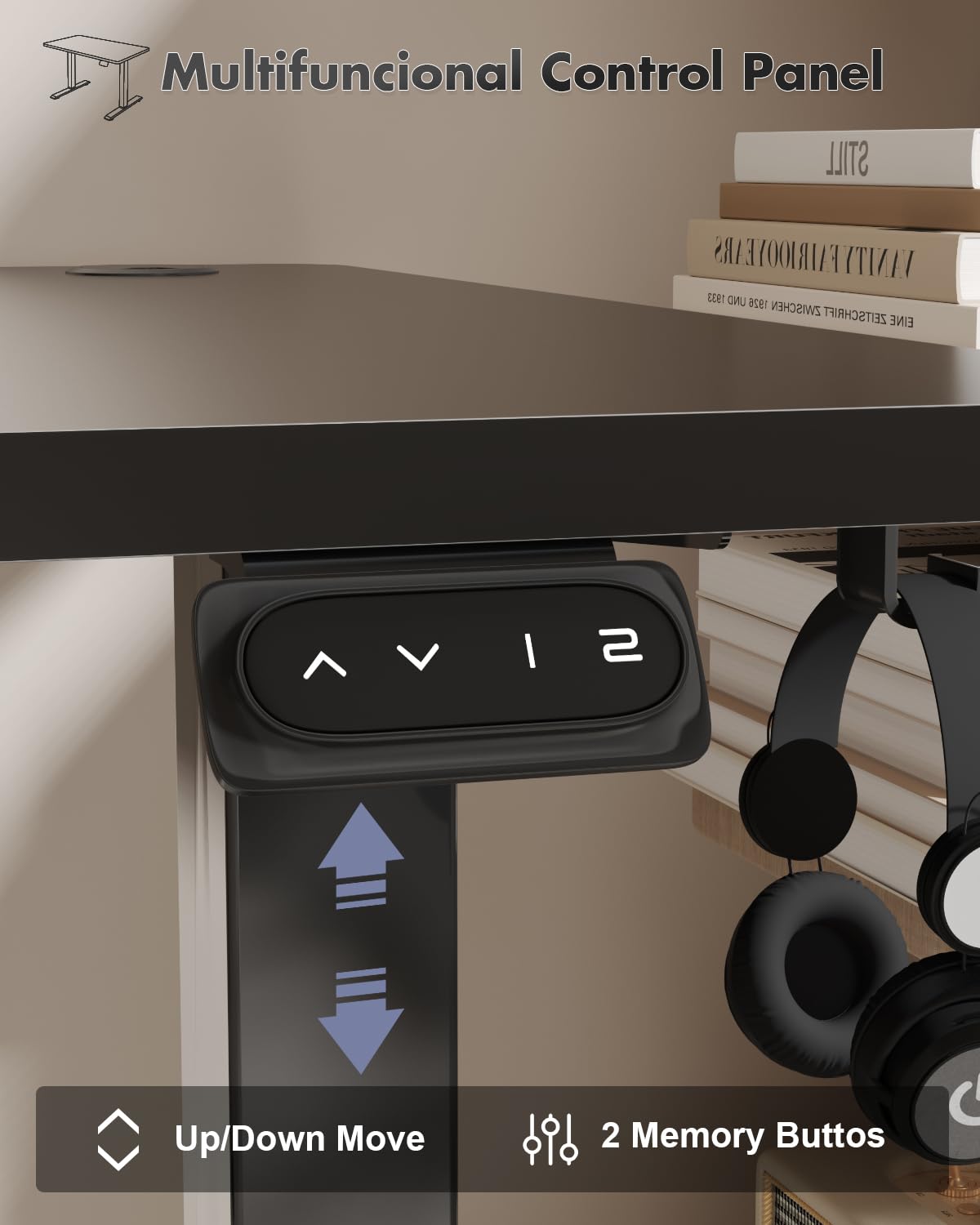 Devoko Electric Standing Desk 120x60cm Sit Stand Table Height Adjustable with Backpack Hook and Memory Smart Pannel, Home Office, White