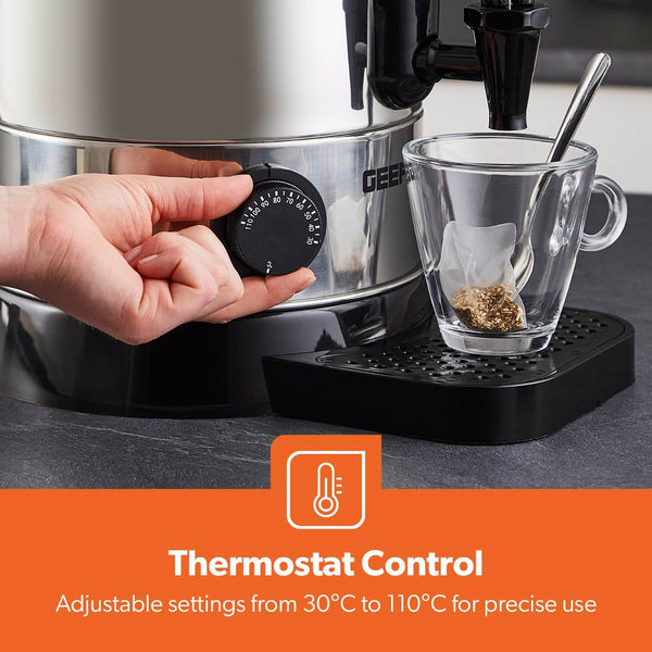 Geepas Electric Catering Urn, 1650W Instant Hot Water Boiler Dispenser - Tea Urn Kettle Home Brewing Commercial Office Use with Keep Warm - Easy Pour Tap, 15 Litre, Stainless Steel – 2 Year Warranty