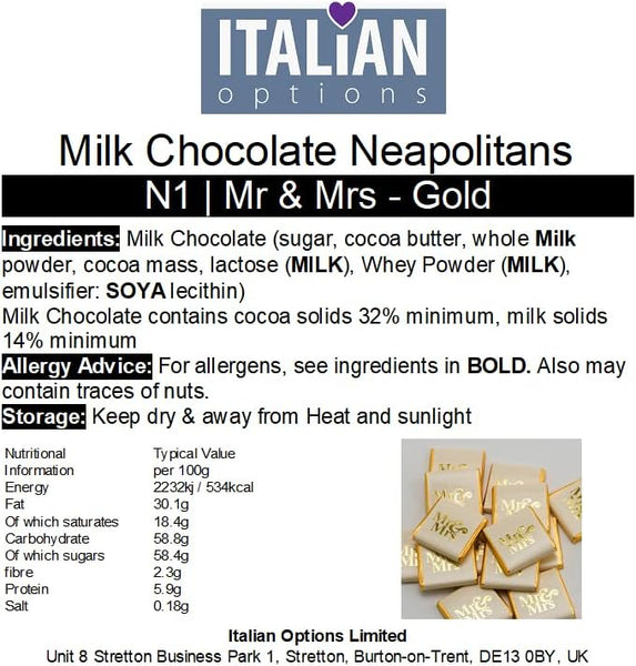 Italian Options Gold Mr & Mrs Wedding Chocolate Neapolitans (100 Chocolates)