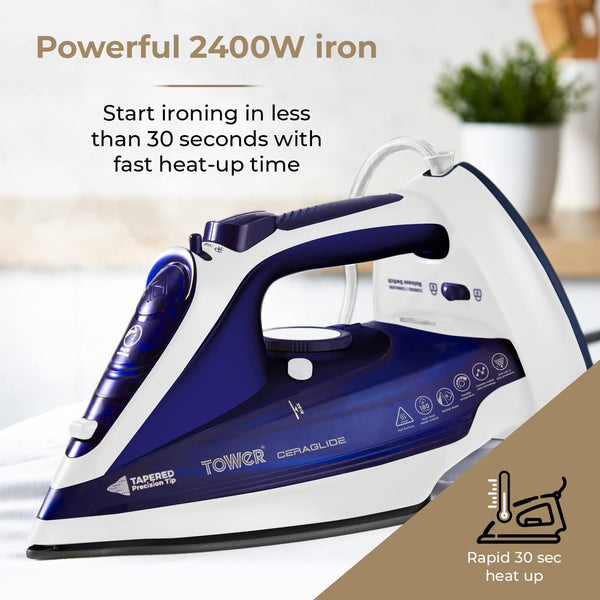 Tower T22008 CeraGlide Cordless Steam Iron with Ceramic Soleplate and Variable Steam Function, 2400 W, Purple