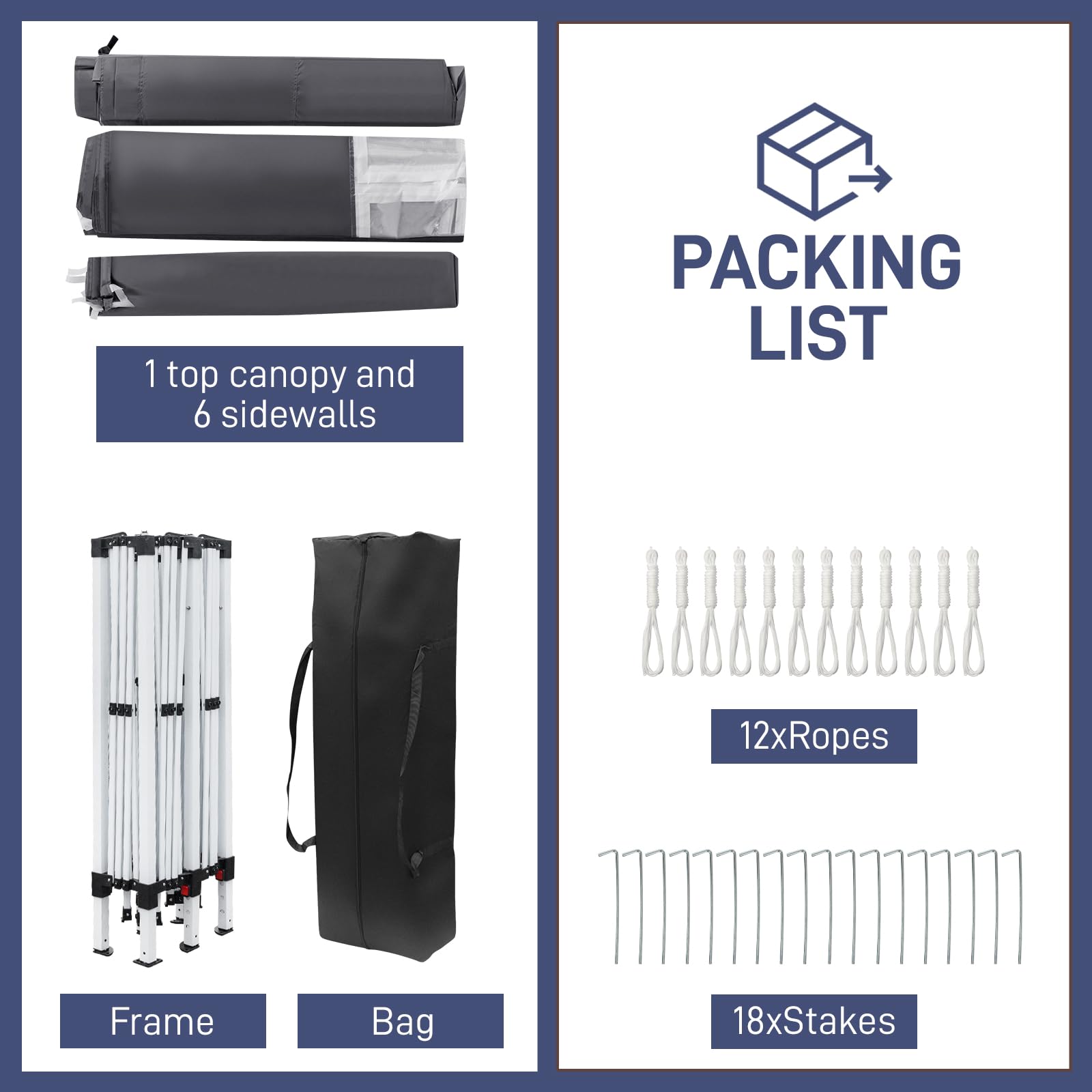 Bonnlo Pop Up Gazebo with Sides 3m x 3m, Easy Setup Instant Outdoor Canopy, Folding Garden Gazebo, Party Tent Grey