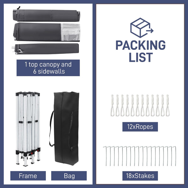 Bonnlo Pop Up Gazebo with Sides 3m x 3m, Easy Setup Instant Outdoor Canopy, Folding Garden Gazebo, Party Tent Grey