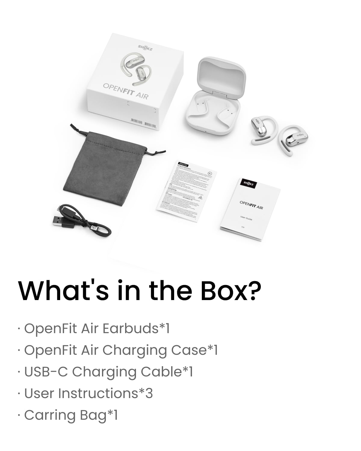 SHOKZ OpenFit Air Open-Ear Headphones, True Wireless Bluetooth Earphones with Mic, Fast Charging, 28h Playtime, IP54 Waterproof for Workout - Black