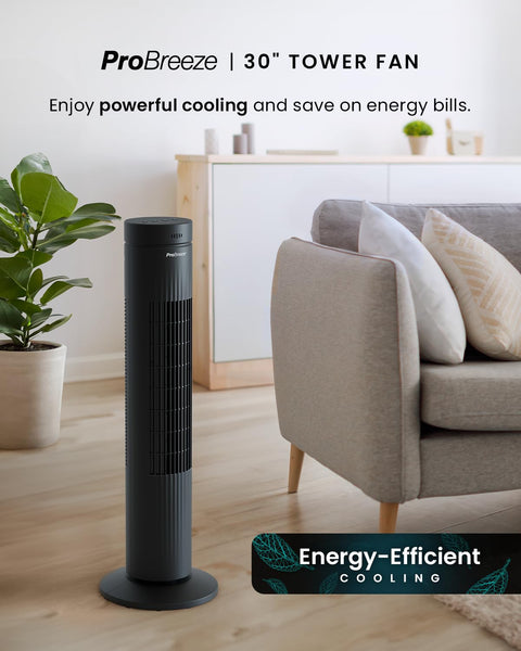 Pro Breeze Bladeless Tower Fan Quiet & Portable with Remote Control, 90° Oscillation, 15h Timer, 4 Modes, 3 Speeds - Powerful Electric 45W Motor Standing Air Circulator for Bedroom & Office