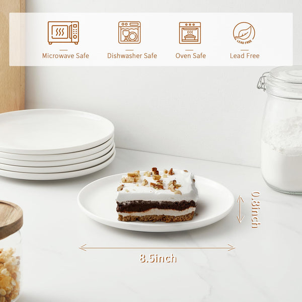 Jassceram 8.5 Inch Small Dinner Plates Set of 6, Ceramic Plates for Salad, Snack, Dessert and Appetizer - Microwave, Oven and Dishwasher Safe, Scratch