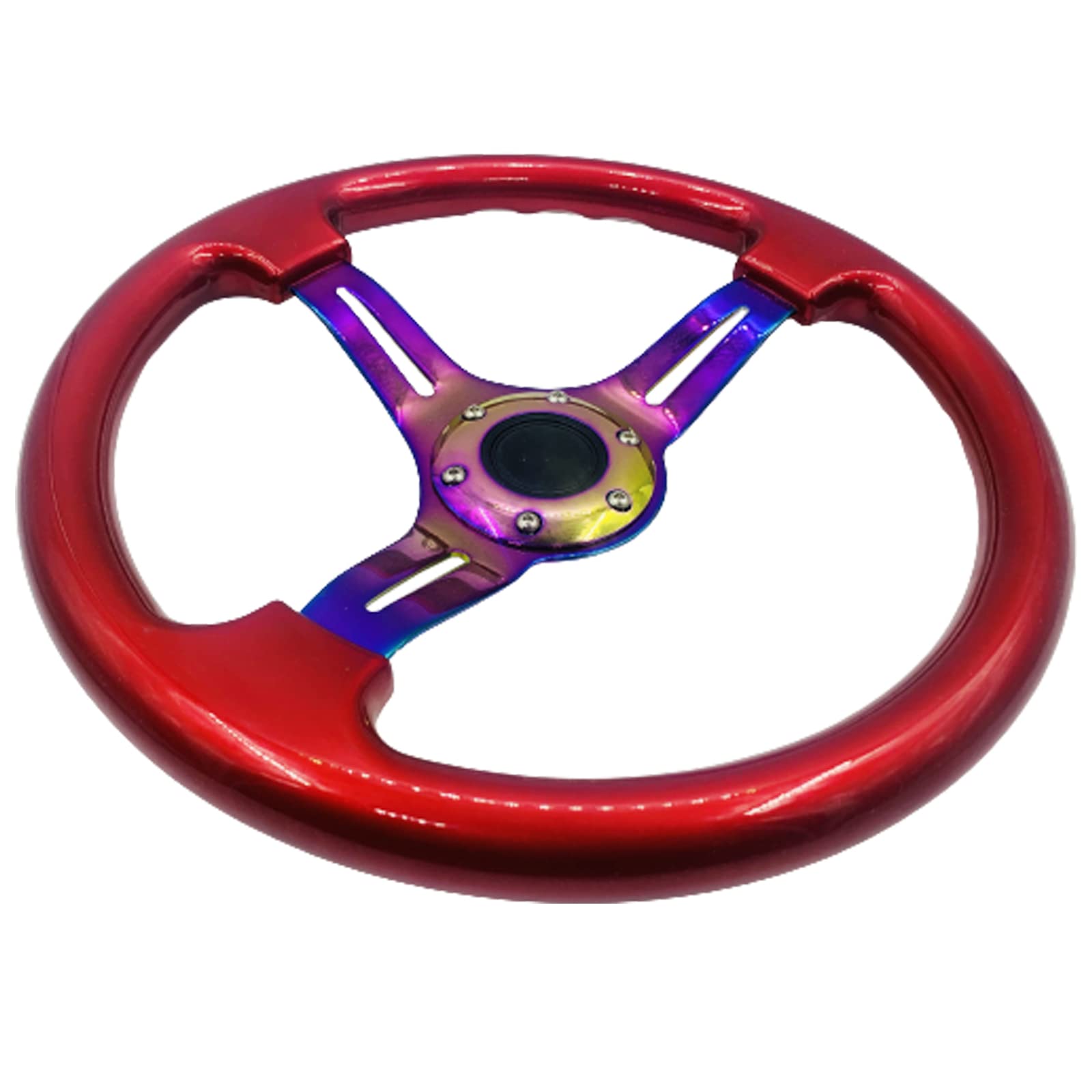 350mm Green Racing Steering Wheel Neo Chrome Spoke Universal 6 Bolts 45mm Deep Dish Classic ABS Wood Steering Wheel with Horn Button