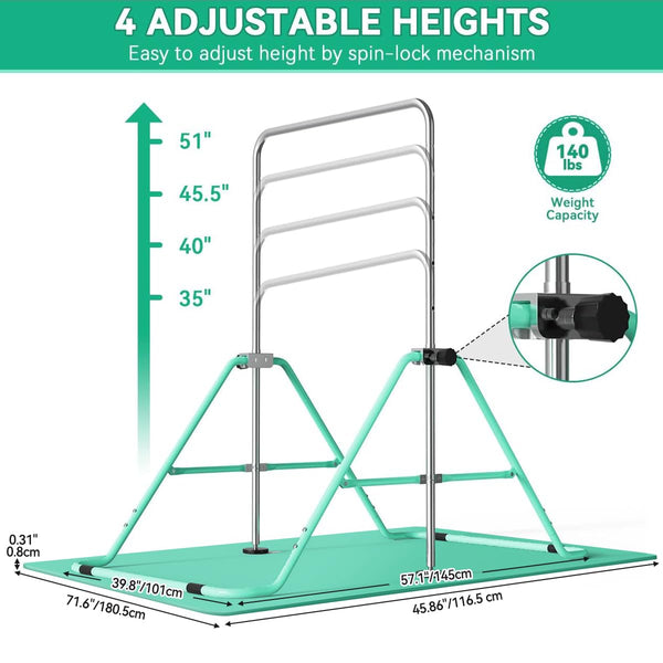 FBSPORT Gymnastics Bar, Folding Horizontal Bar Gymnastics Equipment for Kids Home Training, Expandable Gymnastics Training Bar Junior with Adjustable Height for Girls Boys