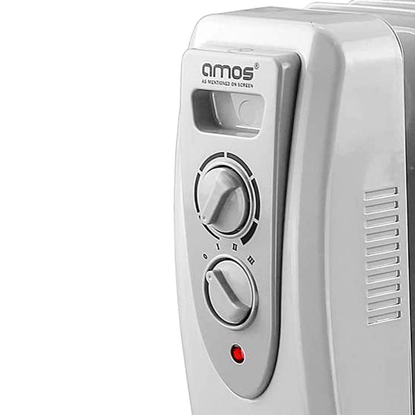 AMOS 1500W Electric Oil Filled Radiator Heater 7-Fin Portable Thermostat Heating Appliance with 3 Heat Settings, Safety Shut Off, and Power Indicator Light