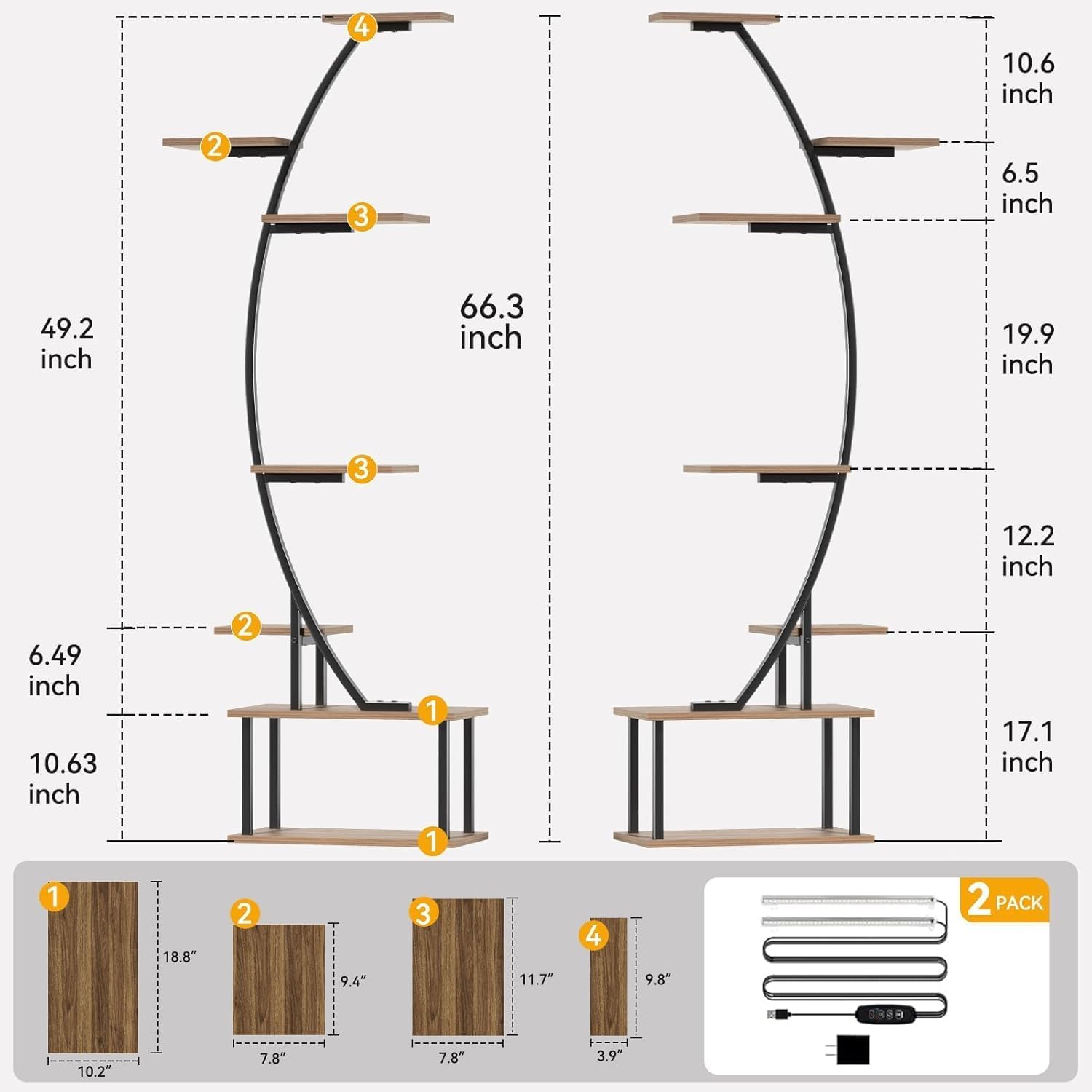 Zekoled 9-Tier Plant Stand with Grow Lights & Auto Timer, 167cm Tall S-Shaped Indoor/Outdoor Plant Shelf, Metal Plant Flower Holder, StandSpace-Saving Corner Shelf for Home, Balcony, Patio