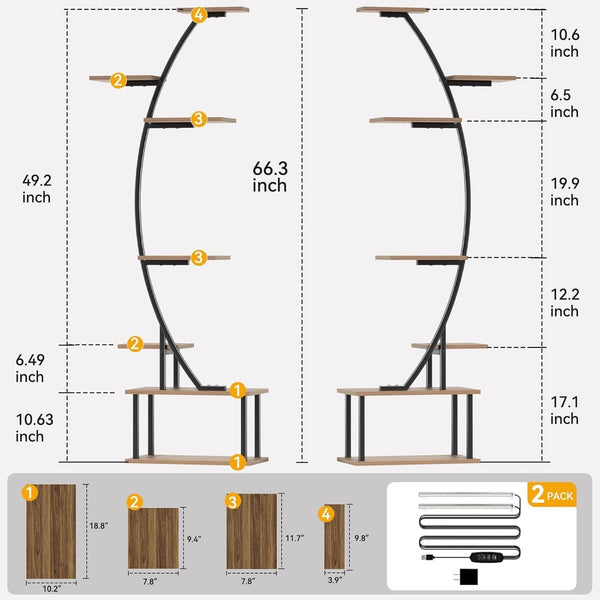 Zekoled 9-Tier Plant Stand with Grow Lights & Auto Timer, 167cm Tall S-Shaped Indoor/Outdoor Plant Shelf, Metal Plant Flower Holder, StandSpace-Saving Corner Shelf for Home, Balcony, Patio