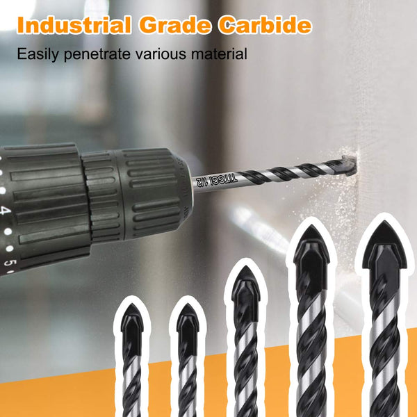 Masonry Drill Bit, Professional Masonry Drill Bit Set (10PCS) for Concrete/Glass/Brick/Cement/Tile/Wood/Etc, Industrial Strength Carbide Drill Bits Tip, 5/32"-1/2"