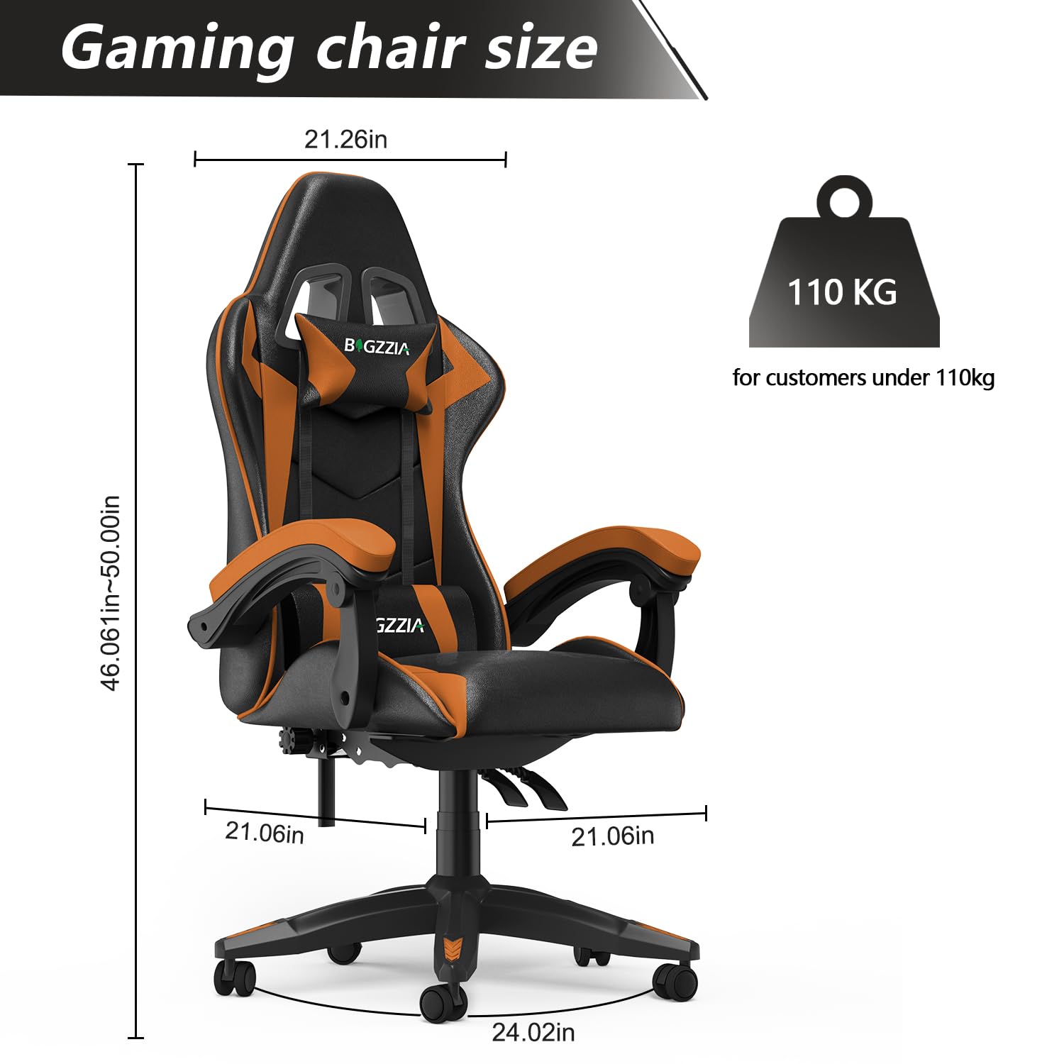 Racingreat Gaming Chair with Led Lights, Video Game Chair, Ergonomic RGB Gaming Chair for Adults, Height Adjustable Reclining Computer Chair with Headrest and Lumbar Support (With RGB, Black)