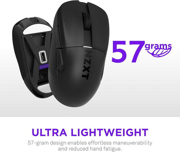 NZXT Lift Elite Wireless Gaming Mouse - Ultra-Lightweight 57 g - 4K/8K Polling Rates, Optical Switches, 26K DPI Optical Sensor - Long Battery Life - Rubber Side Grips - 5 Programmable Buttons - Black
