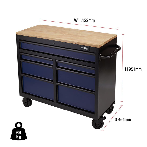 BUNKER 08216 Workbench Roller Tool Cabinet, 7 Drawer, 41 Inch, Grey