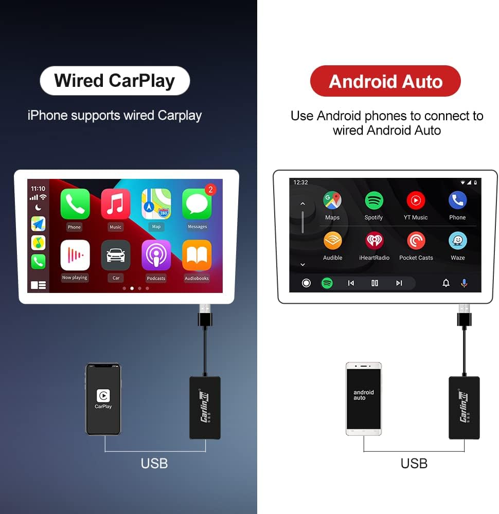 Carlinkit Wired CarPlay/ Android Auto Adapter for Radio Car, Need to install Autokit APK in the Car Radio, Support MirrorScreen/Online Upgrade, Black
