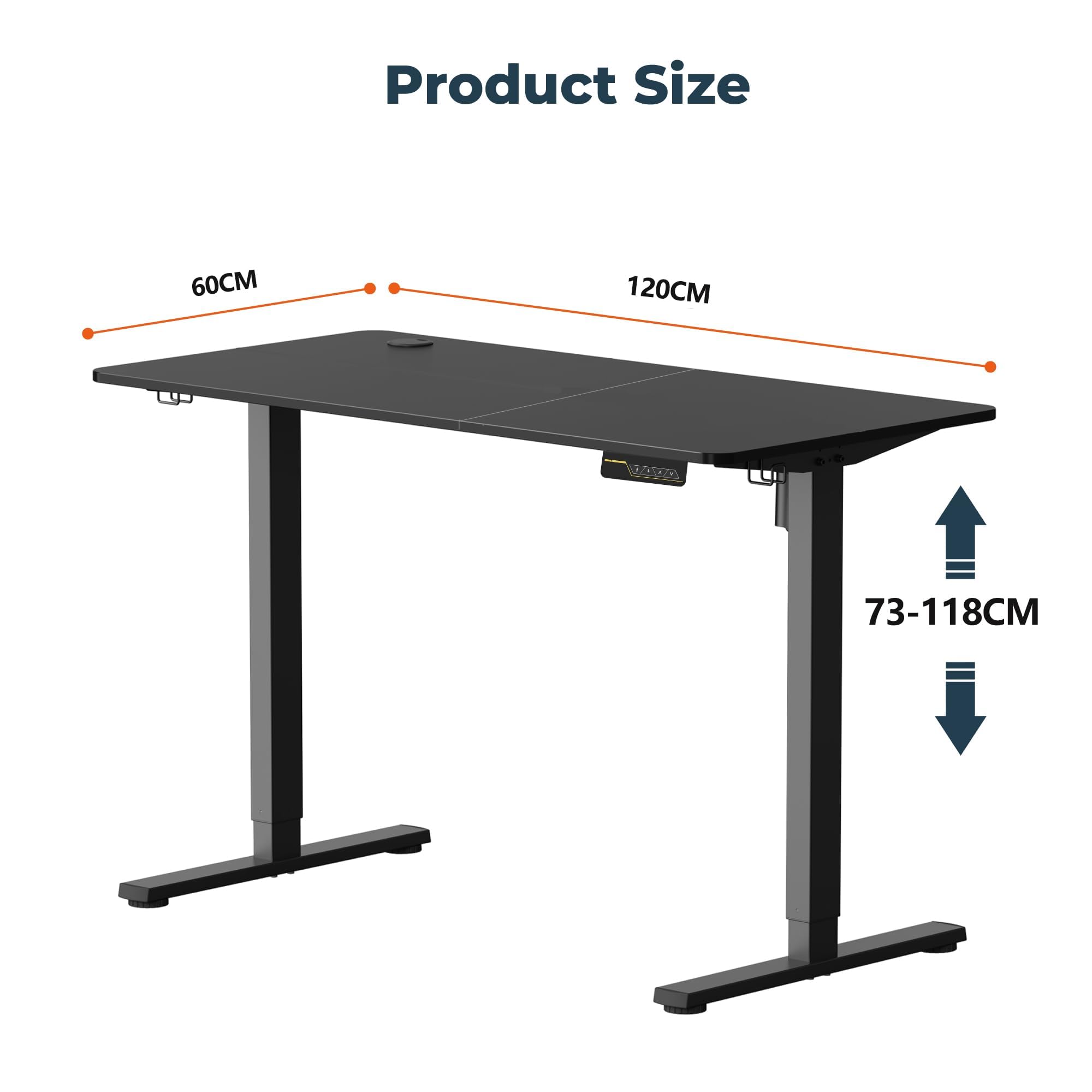 SANODESK QS1+140 * 60 Electric Standing Desk Height Adjustable Standing Desk With Memory Smart Panel Sit Stand Table With Hooks and Cupholder for Home Office （Black Frame+ Black Desktop）
