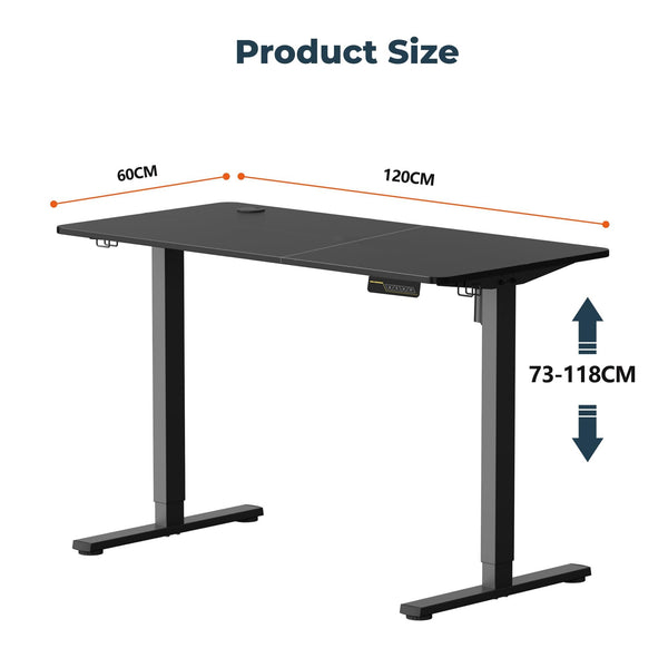 SANODESK QS1+140 * 60 Electric Standing Desk Height Adjustable Standing Desk With Memory Smart Panel Sit Stand Table With Hooks and Cupholder for Home Office （Black Frame+ Black Desktop）