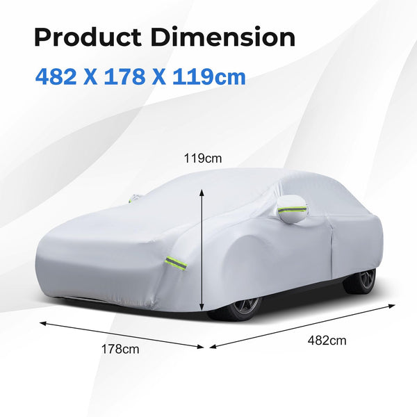 COSTWAY Car Cover Waterproof, Universal Full Car Cover with Zipper Door, Reflective Strips & Storage Bag, All Weather Windproof Snowproof UV Protection (Fit Sedan, Length Up to 190”(482cm))