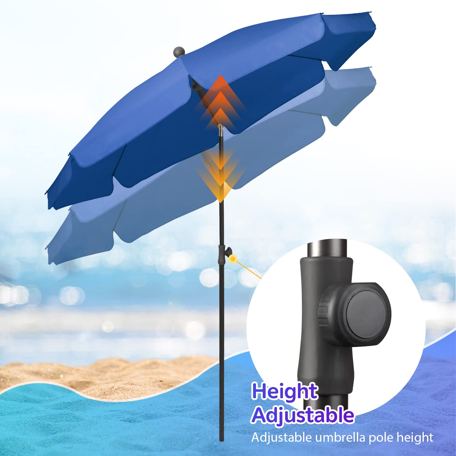 Sekey 2m Garden Parasol with Umbrella Cover - Adjustable and Portable Patio Umbrella for Beach, Garden, Pool, and Patio - UPF 50+ Sun Protection