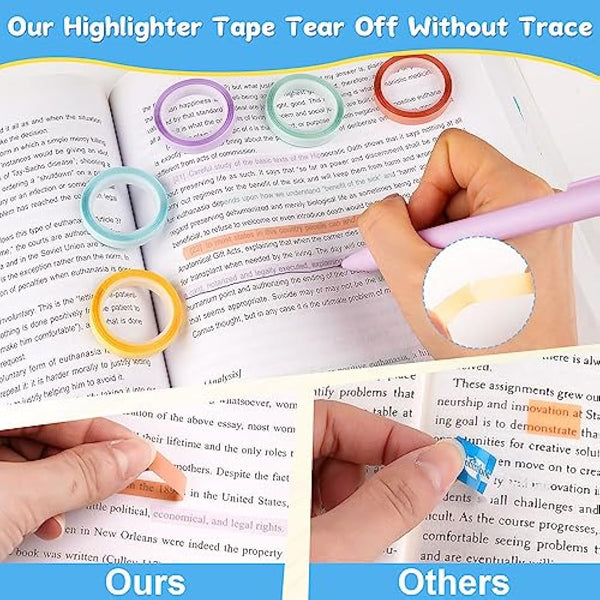 Hoiny Highlighter Tape, 10 Rolls Transparent Highlighter Strips, Removable Transparent Sticky Notes, Colorful Index Tabs, Book Annotation Kit for Revision Supplies Study Essentials
