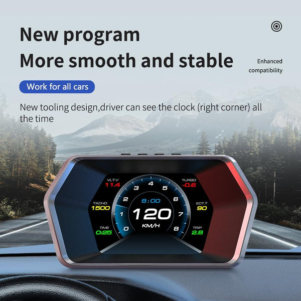 AMHVMU P17 HUD car heads up display,digital speedometer car mph,OBD2 plus GPS Dual System,Heads up Display Car,Water Temperature Gauge,Tachometer,Suitable for all Vehicle Models