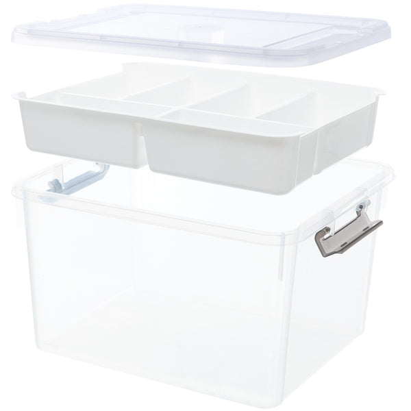 Citylife 30 liters Plastic Storage Box with Removable Tray Craft Organizers and Storage Clear Storage Container for OrganizingTool, Bead, Sewing,