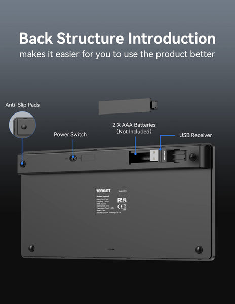TECKNET 2.4G Wireless Keyboard For Windows/Chrome OS, UK Layout Compact Mini Keyboard, Small Silent Whisper-Quiet Keyboards with 12 months Battery Life (Pink)