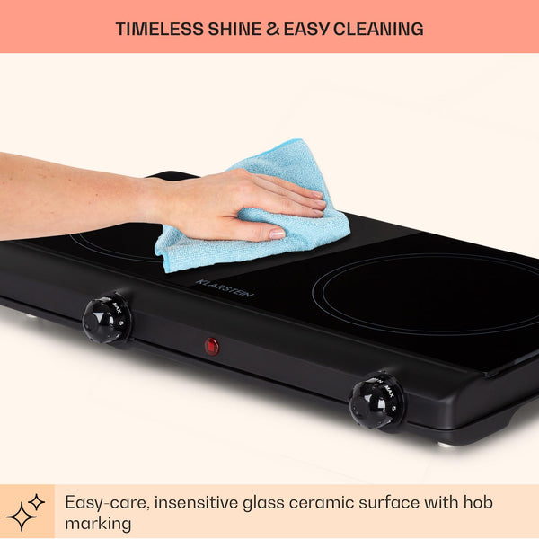 Klarstein Ceramic Hob, 2400W Electric Hob Ceramic Cooker, 2 Ring Electric Pan Hob, Built-In Table Top Cookers w/ 2 Hobs, Stainless Steel Ceramic Heater Cooktops, Electric Hot Plates for Cooking