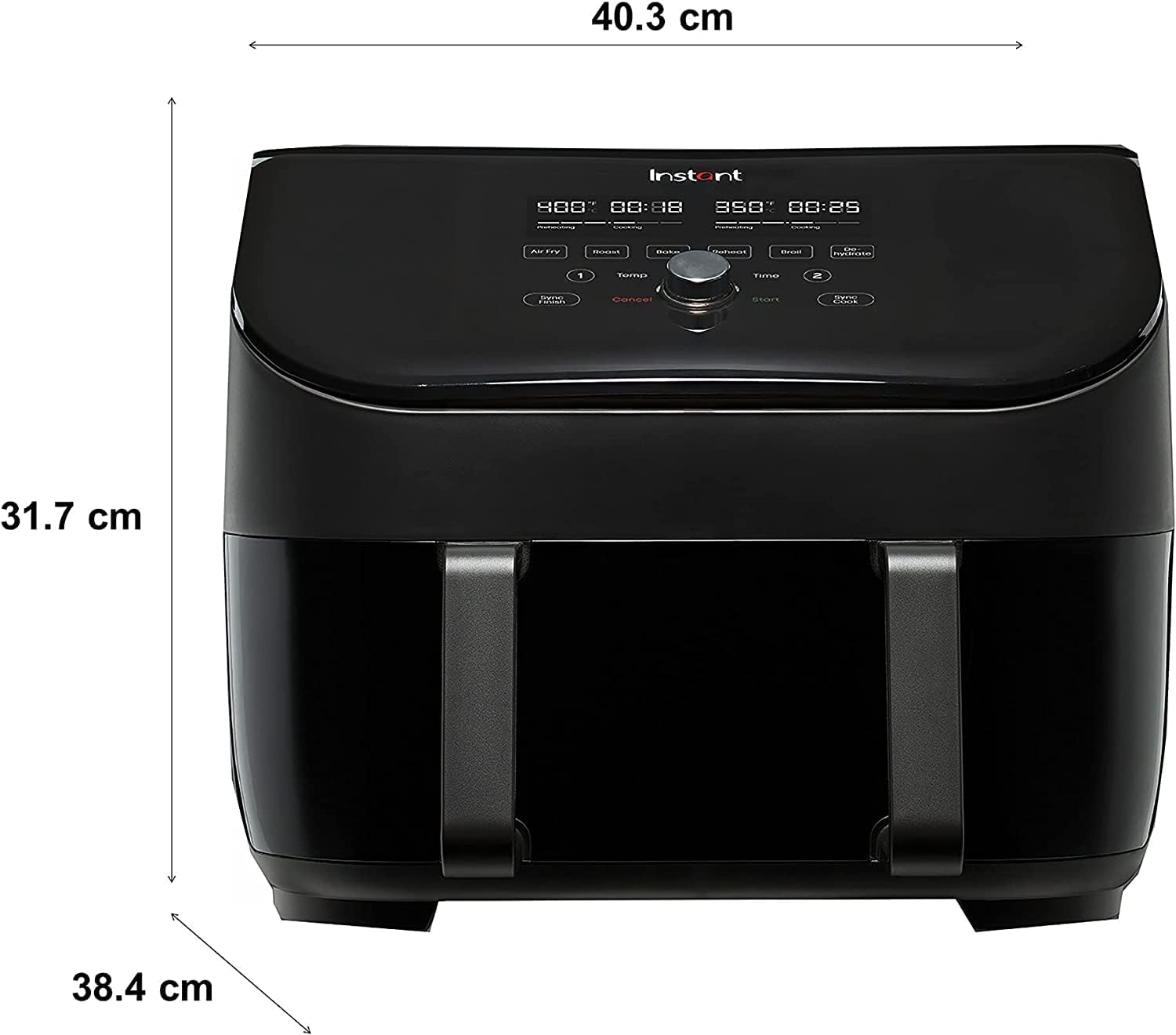 Instant Pot - Versazone Dual Black Air Fryer - Large 8.5L, Family Size - Single Double Basket with Divider - 8 in 1 - Food Dehydrate, Grill, Bake, Roast, Reheat, Non-Stick, Easy Clean, Dishwasher Safe