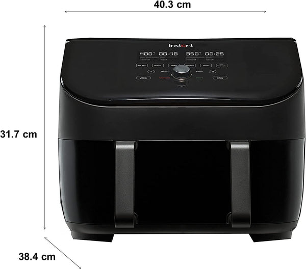 Instant Pot - Versazone Dual Black Air Fryer - Large 8.5L, Family Size - Single Double Basket with Divider - 8 in 1 - Food Dehydrate, Grill, Bake, Roast, Reheat, Non-Stick, Easy Clean, Dishwasher Safe