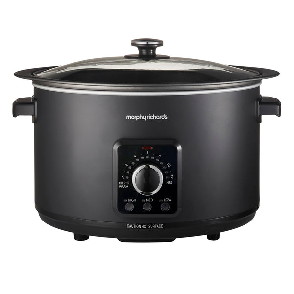 Morphy Richards 6.5L Easy Time Slow Cooker, Automatic Heat Settings, Keep Warm Mode, Hob Proof, Countdown Indicator, Dishwasher Safe Pot, Matte Black,