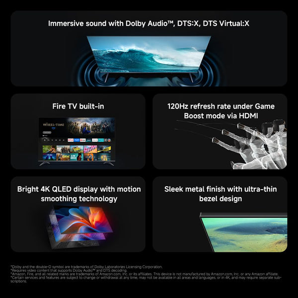 XIAOMI TV F Pro 75, 75 Inches (190 cm), 4K UHD QLED, Smart TV, Fire TV, HDR10+, Game Boost mode 120Hz, MEMC, Alexa Voice Control, 2GB+32GB, Works with Apple AirPlay