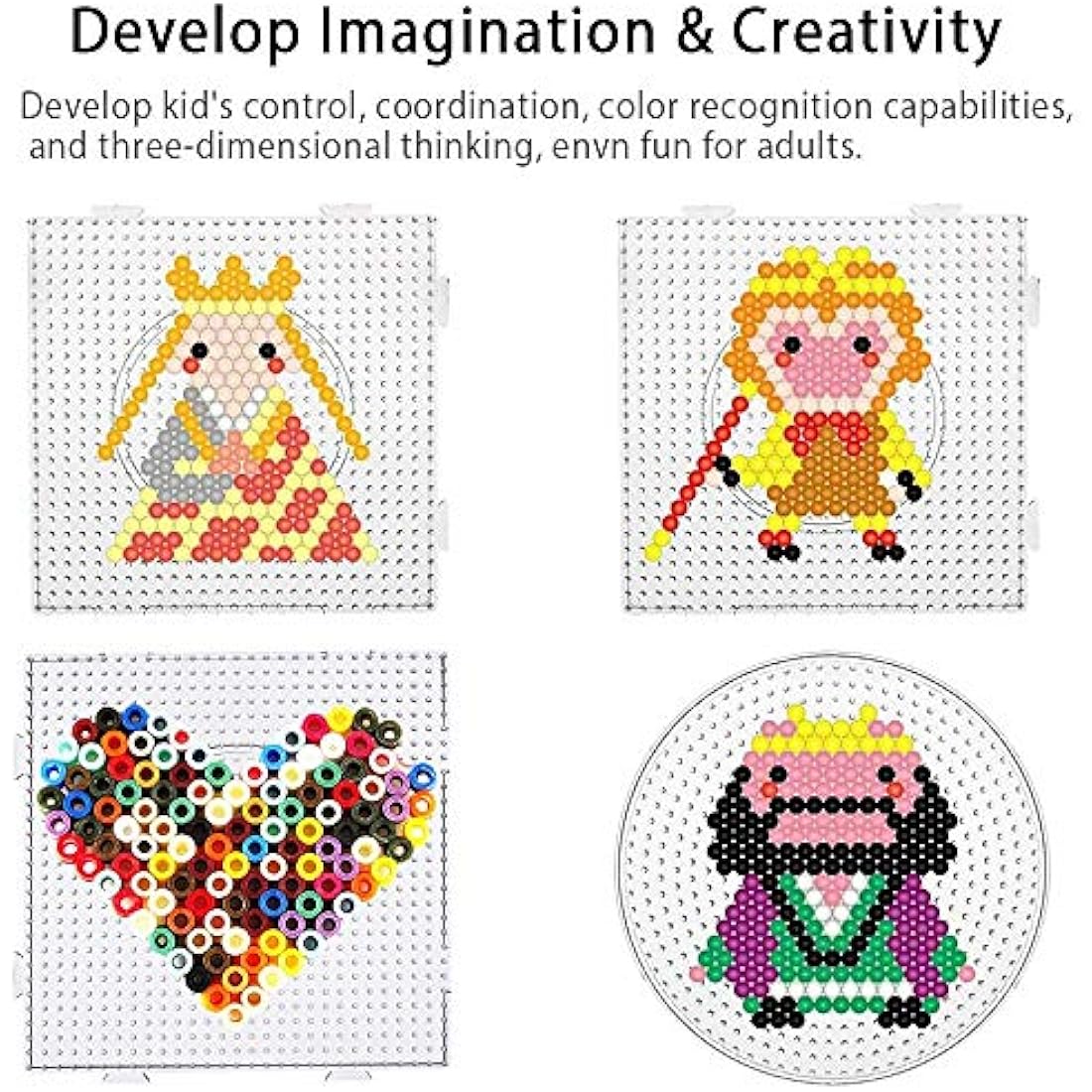 Fuse Bead Boards, 6Pcs 5mm Large Square Clear Plastic Beads Pegboards with 2Pcs Beads Tweezers and 6Pcs Lroning Paper for Kids Craft Beads