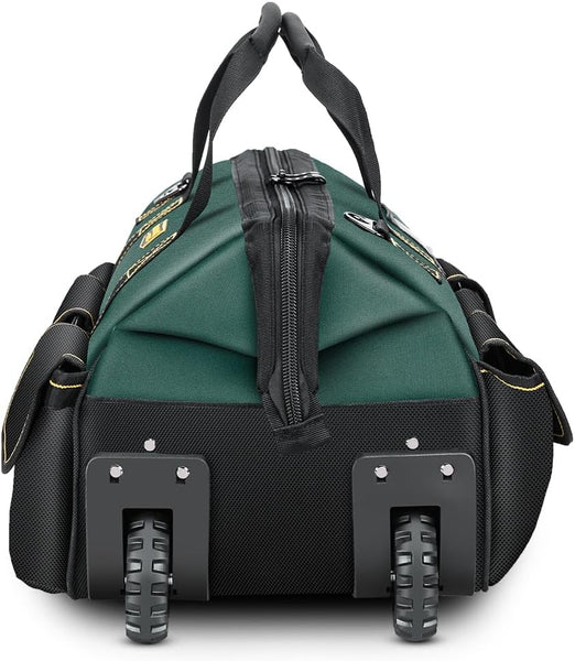 WINHUNT 22'' Rolling Tool Bag with Wheels, Adjustable Telescopic Handle Tool Bag Trolley Wide Mouth Storage Organizer, Green