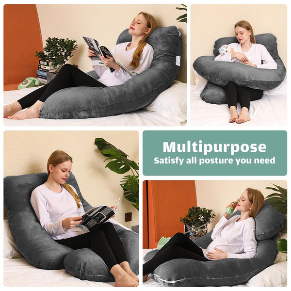 Chilling Home Pregnancy Pillows for Sleeping,U Shaped Maternity Pillow Pillow,55 inch Full Body Pillow Long Pillows for Sleeping, Maternity&Body Pillows for adults with Cover Velvet,Light Black