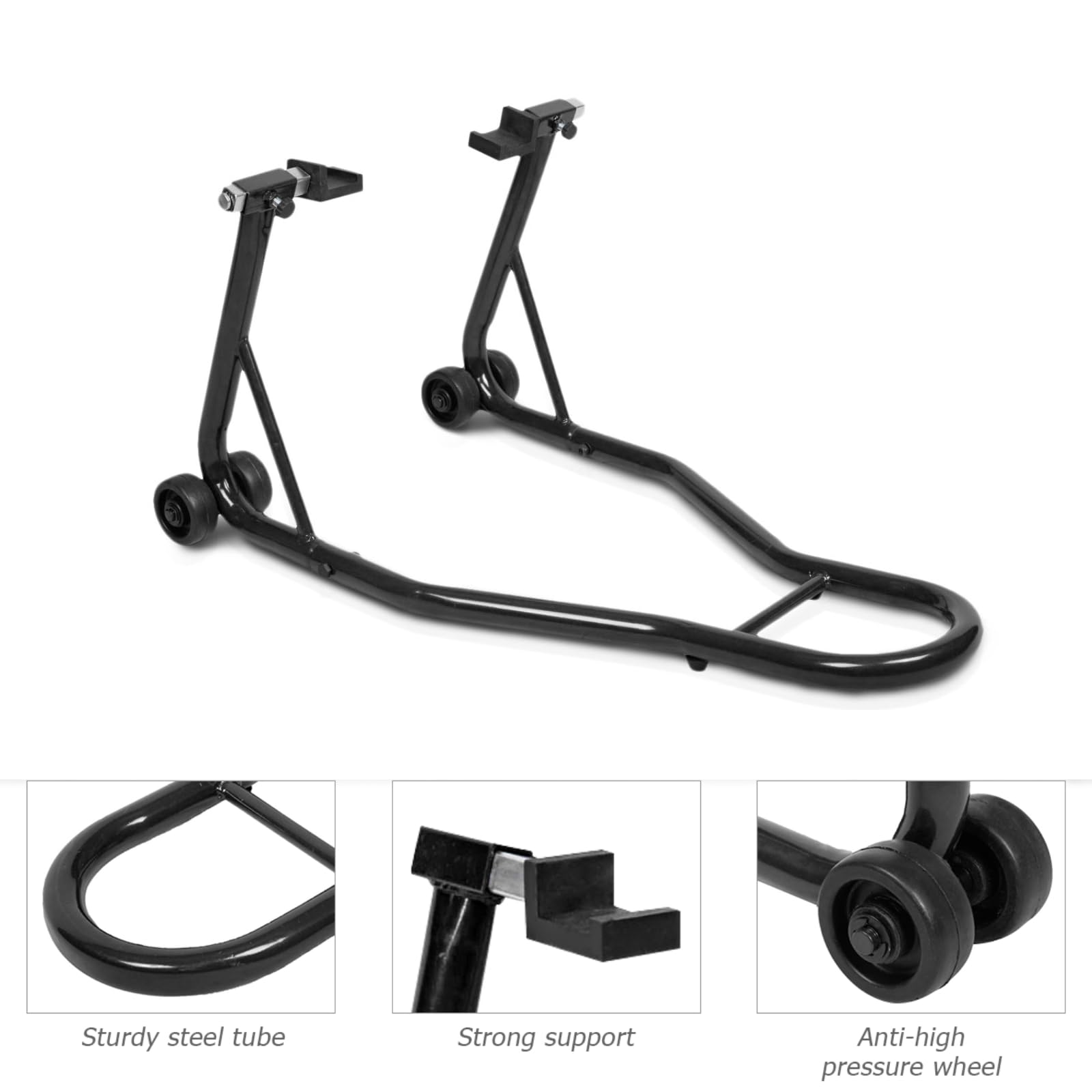 GiantexUK Motorbike Stand, Adjustable Rear Track Paddock Stand on Wheels, Heavy Duty Motorcycle Lift Stand for Workshop Garage Repair Shop (Black Body)