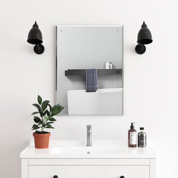 Dripex 60 x 45cm Frameless Rectangle Mirror, Wall Mounted Bathroom Mirror with Bevelled Edge & Pre-Drilled Holes, Horizontal or Vertical Hanging for
