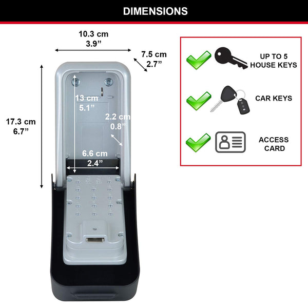 MASTER LOCK Extra Large Key Safe Wall Mounted, XL 106 x 146 x 53 mm, Outdoor, Mounting Kit, for Home Office Industries Vehicles, Black & Silver